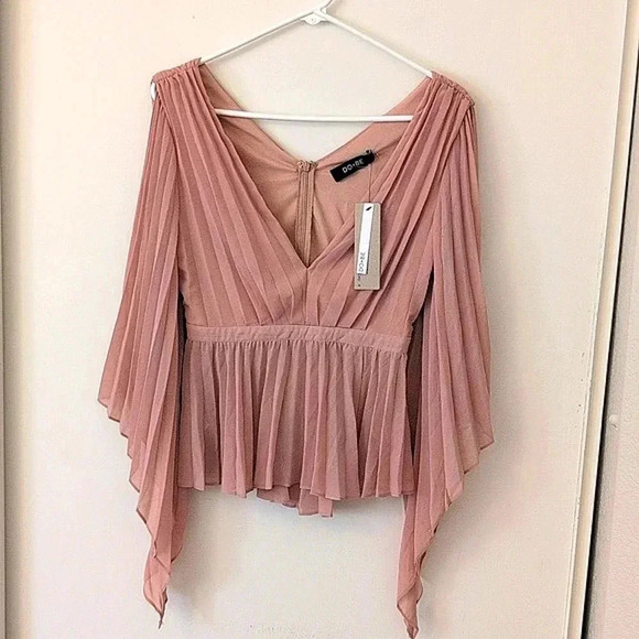 DO+BE Tops - DO+BE Women's V-Neck Pleated Blouse Top Pink Size Small NWT Party Work Boho